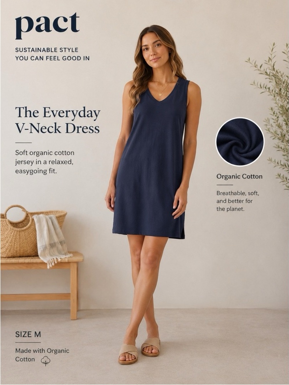 PACT Organic Cotton SoftSpun Tank Dress In French Navy M